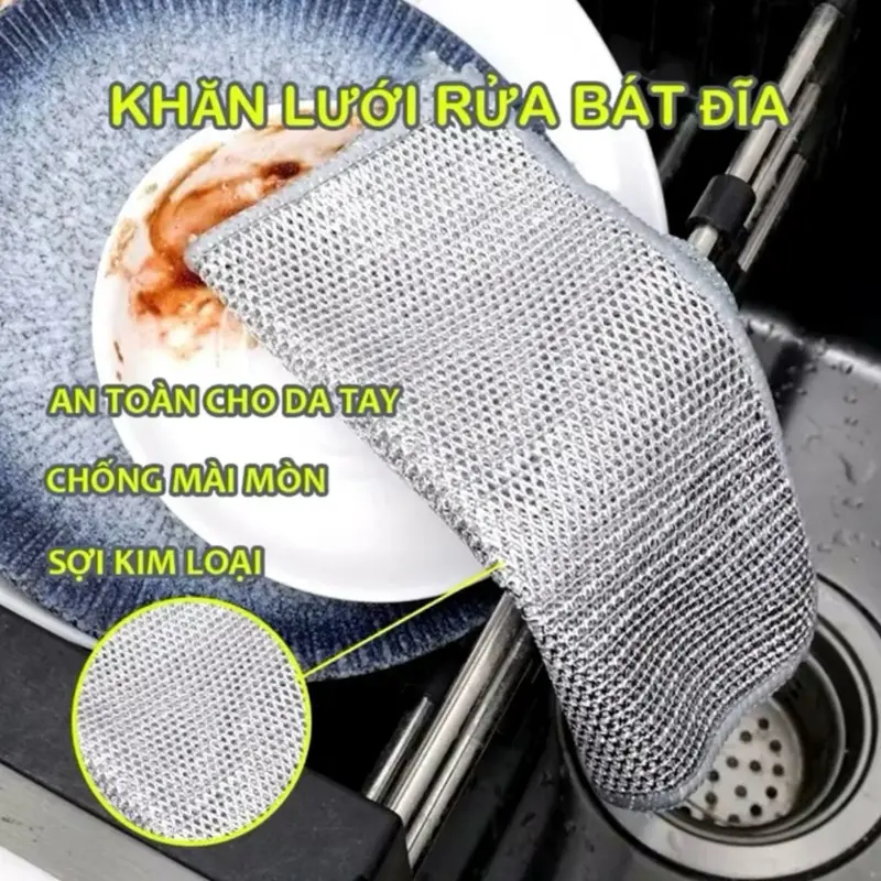 Khăn rửa chén dây kim loại đa năng.