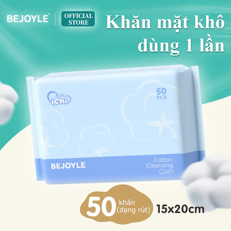 【W】Khăn mặt khô Bejoyle dùng 1 lần cao cấp Khăn lau mặt dùng một lần không vi khuẩn khăn ướt Làm Đẹp Da Chăm Sóc Da mềm mịn - vệ sinh - tiện dụng 50 tờ/gói, kích cỡ 15x20cm Tẩy trang