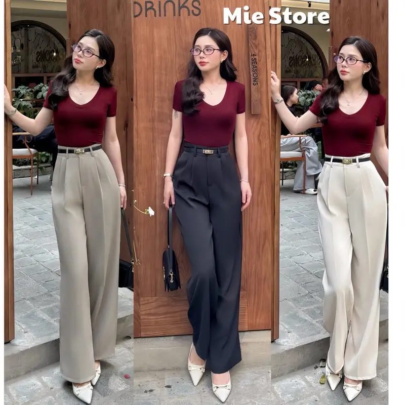 [Tặng Đai Trên Live] Quần Suông Gold Nhật 1 Cúc Dài Mềm Rũ Bassic Pants