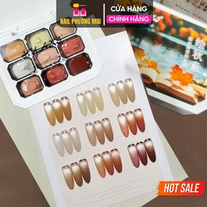 Set Gel Dặm Huaxi 9 Màu Mùa Thu Làm Nail Phong Cách Nhật Bản Lá Vàng Rơi, Gel Siêu Mịn Dặm Ombre Màu Nude Nhẹ Nhàng