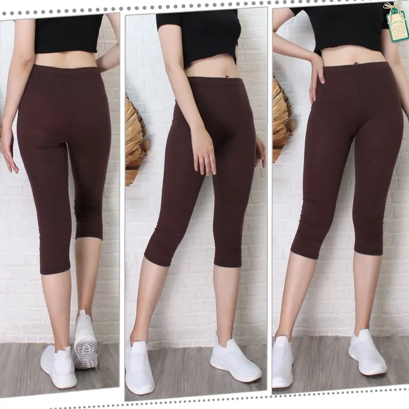 LEGGING WANITA 3/4 BAHAN KAOS TEBAL Fit Lembut Celana Legging Polos nyaman Lembut Stretch Rayon Standar Legging  Pendek  Dewasa Hitam Dalaman Non Motif 4