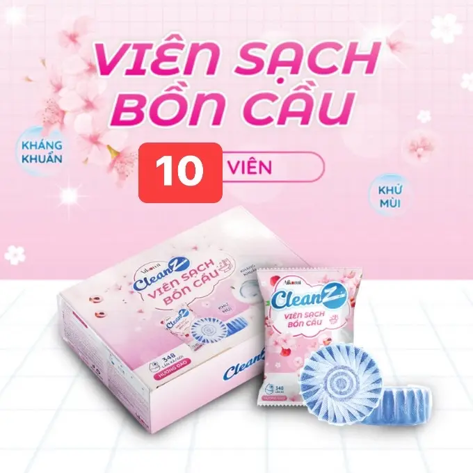 Combo 10 viên sạch bồn cầu Cleanz hương đào làm sạch , diệt vi khuẩn ( 348 lần xả ) Kem
