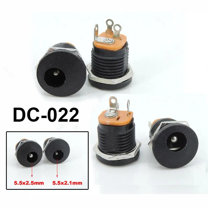 10pcs DC-022 5.5mm 2.1mm 2.5mm  DC female mount Power plug Jack Connector Panel Mounting Socket 5.5-2.5 Black  SGB2