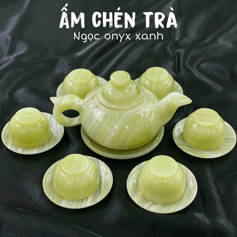 Bộ ấm chén trà đá ngọc onyx xanh 3