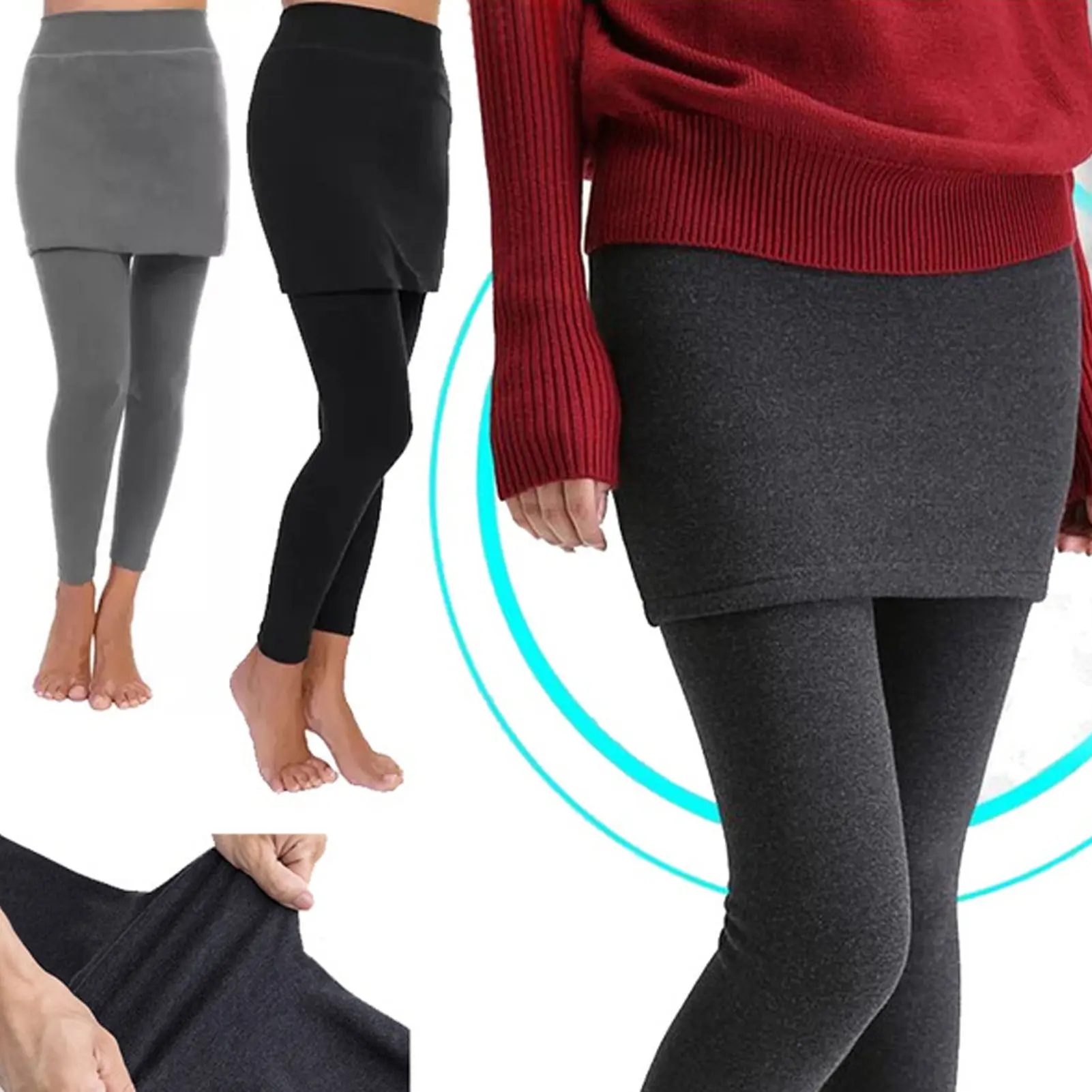 Bqudyzy-Quần Co Giãn Màu Trơn Cho Nữ, Quần Legging Ôm Sát Phong Cách Hàn Quốc Kèm Váy Cho Mùa Thu Đông