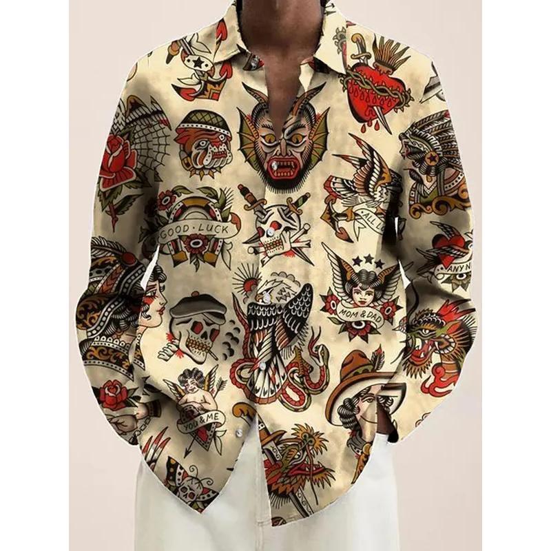 Men's Vintage Animal Print Long Sleeve Shirt 2023 Fashion Design Luxury Long Sleeve Tops Men's Four Seasons Button Lapel Shirt Menswear Lingerie 3