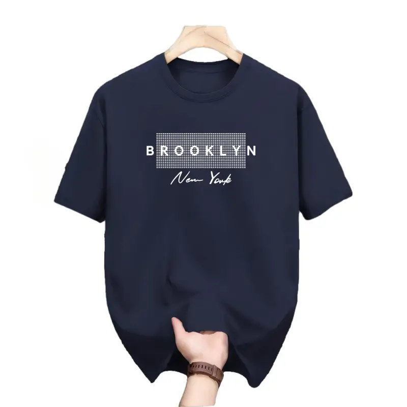 Áo Thun Cổ Tròn Thời Trang Nam, 100% Cotton, ngắn Tay Thoải Mái Và Thoáng Khí, Phong Cách Dễ Phối Đồ Thường Ngày Thích Hợp Cho Mùa Hè, Cỡ M-XL, Ngoại Cỡ, Có Màu Xanh Lá Cây, Hồng, Tím Và Trắng, In " NewYork " 8