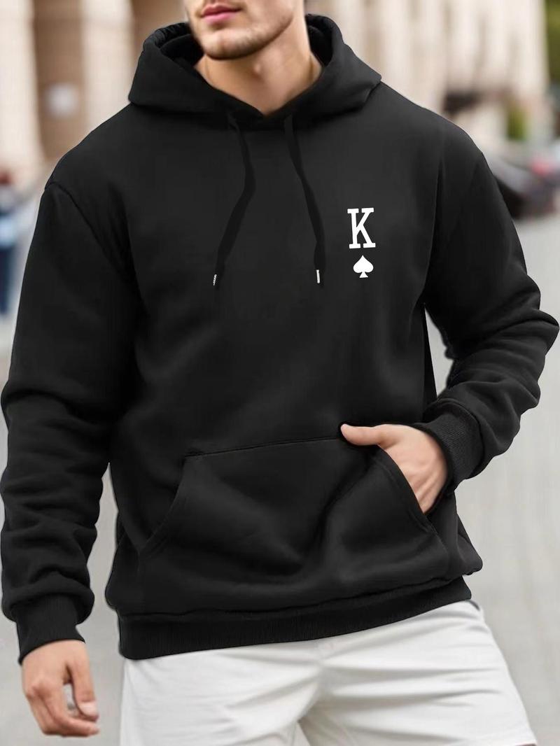 Product Introduction of Men's "K" Letter Print Pocket Drawstring Hoodie, Regular Fit Casual Drop Shoulder Long Sleeve Hooded Sweatshirt, Men's Fall & Winter Clothes 12