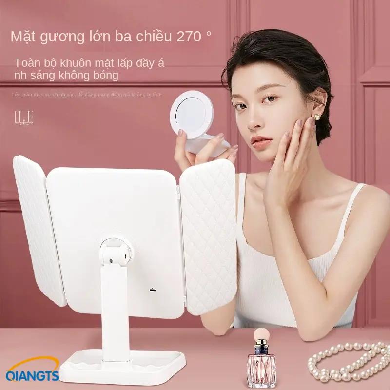 Gương Để Bàn QIANGTS (Một món quà tuyệt vời dành cho nữ thần) Trang Điểm, Đèn LED 3 Màu Làm Đẹp Cửa Gập Mở 2 Cánh,Trang Điểm Cảm Ứng 3 Chế Độ Ánh Sáng Sạc Điện USB 3 chế độ ánh sáng，Eyeshadow Mỹ Phẩm Cosmetic 4