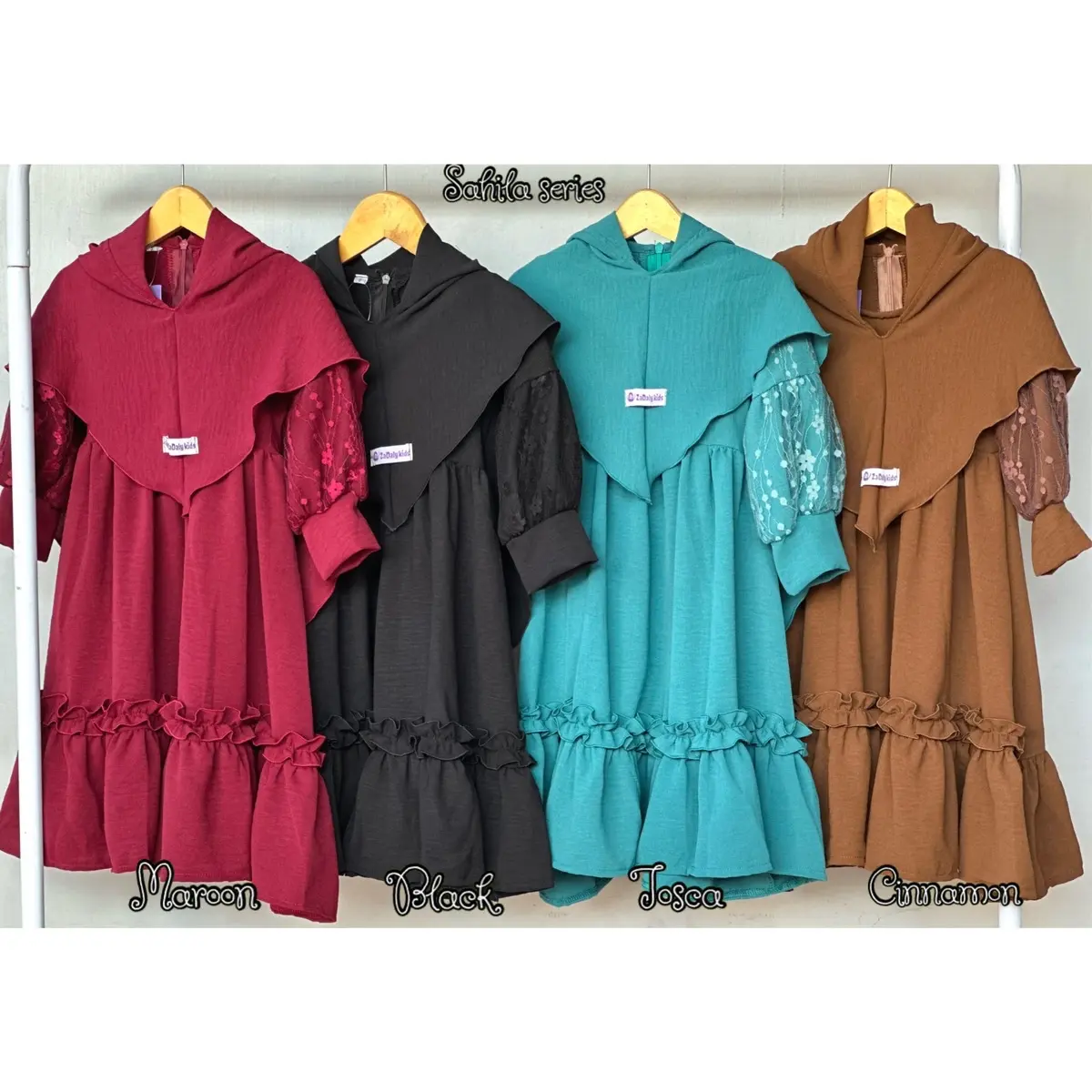 Sahila series set gamis anak perempuan/gamis anak lebaran/gaun anak pesta/set dress anak Baju Bunga Muslim Airflow regular fit 55l lily green