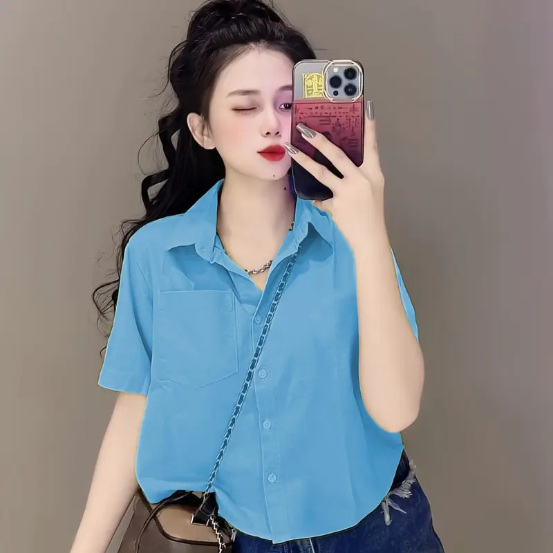 Áo sơ mi nữ tay ngắn form rộng, Áo croptop nữ kiểu 8
