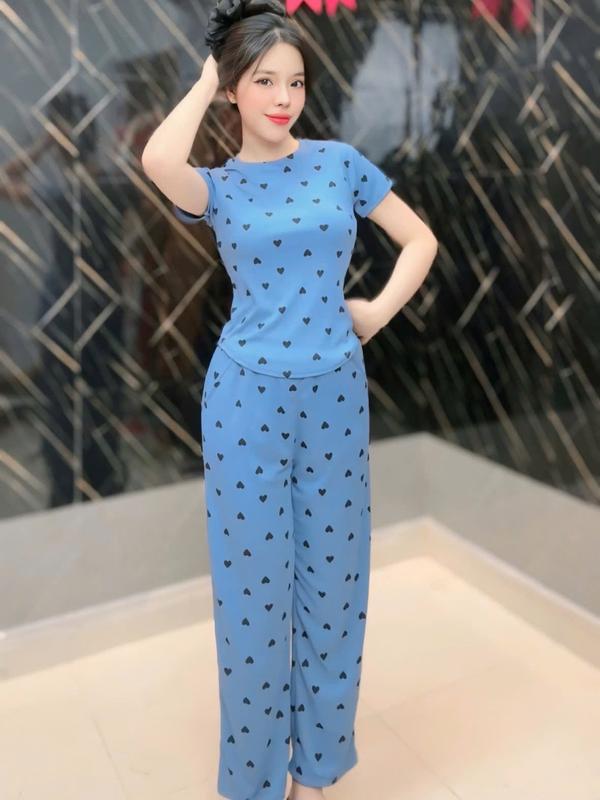 B-56 Bộ Thun Tăm In hình tim Áo cổ Tròn Nữ HOT HIT 6