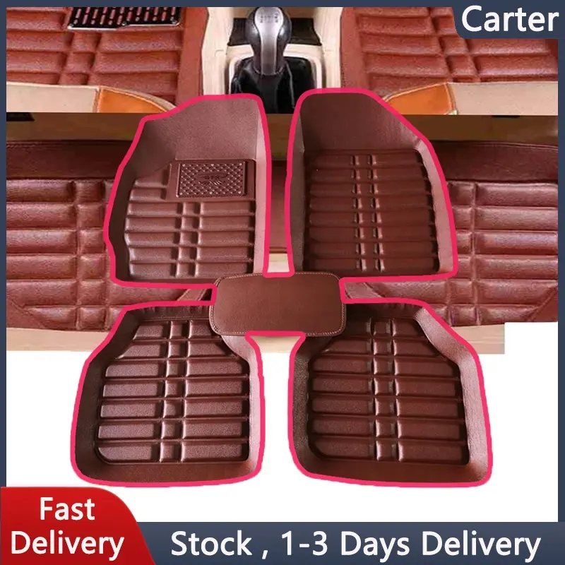 Tikar Lantai Kereta Universal, Warna Coklat, 5 pcs / set, Pelapik Lantai, Diperbuat daripada Kulit PU, Permaidani, Tikar Cawan Separa Dalam