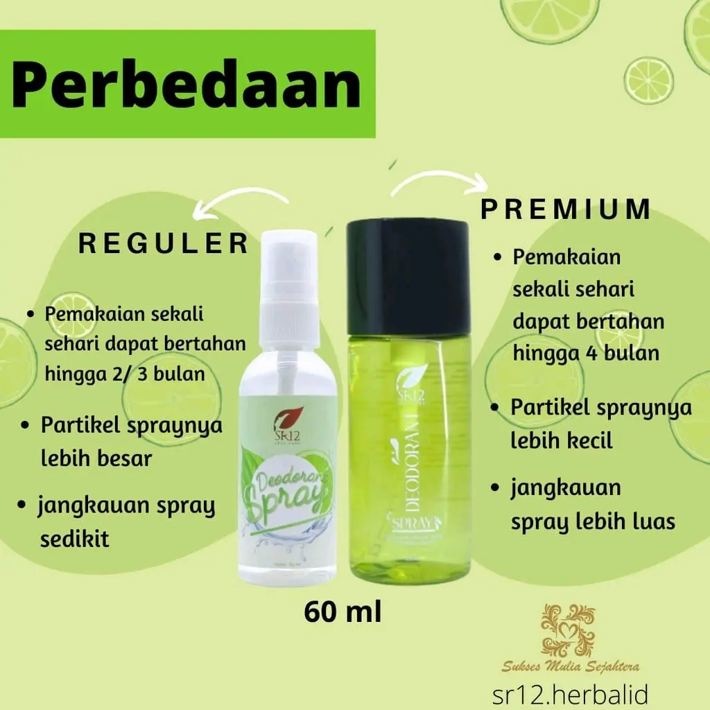 Deodorant Spray SR12 Herbal Skincare Original Reguler Premium Extract Lime