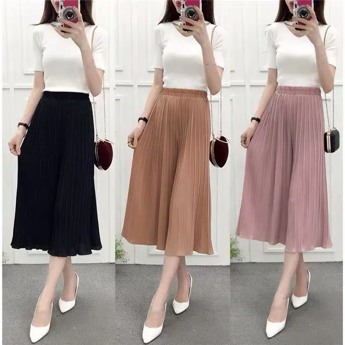 Quần Voan Ống Rộng, Dành Cho Phụ Nữ, Phong Cách Mùa Hè, Suncoo, Eo Rộng, Ngoại Cỡ, Váy Quần Xếp Ly, Cropped Xén, Quần Thường Ngày Thanh Lịch Và Hoang Dã, Năm 2024