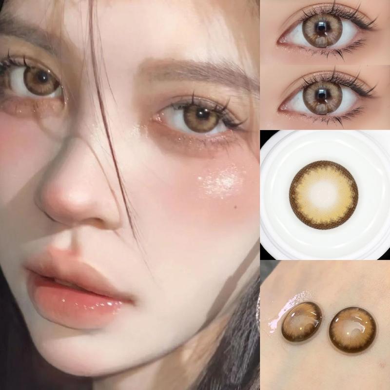 Cherry	Brown - Lens Mắt Kính Áp Tròng Mystic Eyes Đủ độ 0 Độ [Giá 1 Đôi + Kèm Khay Dụng Cụ]