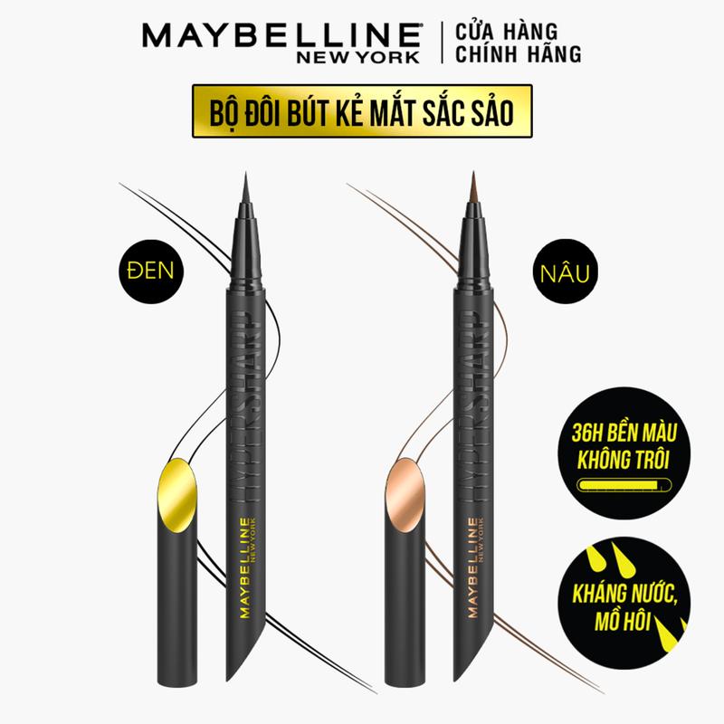 Bộ trang điểm Bộ đôi bút kẻ mắt nước siêu sắc mảnh 36H không trôi Hyper Sharp Extreme Maybelline New York