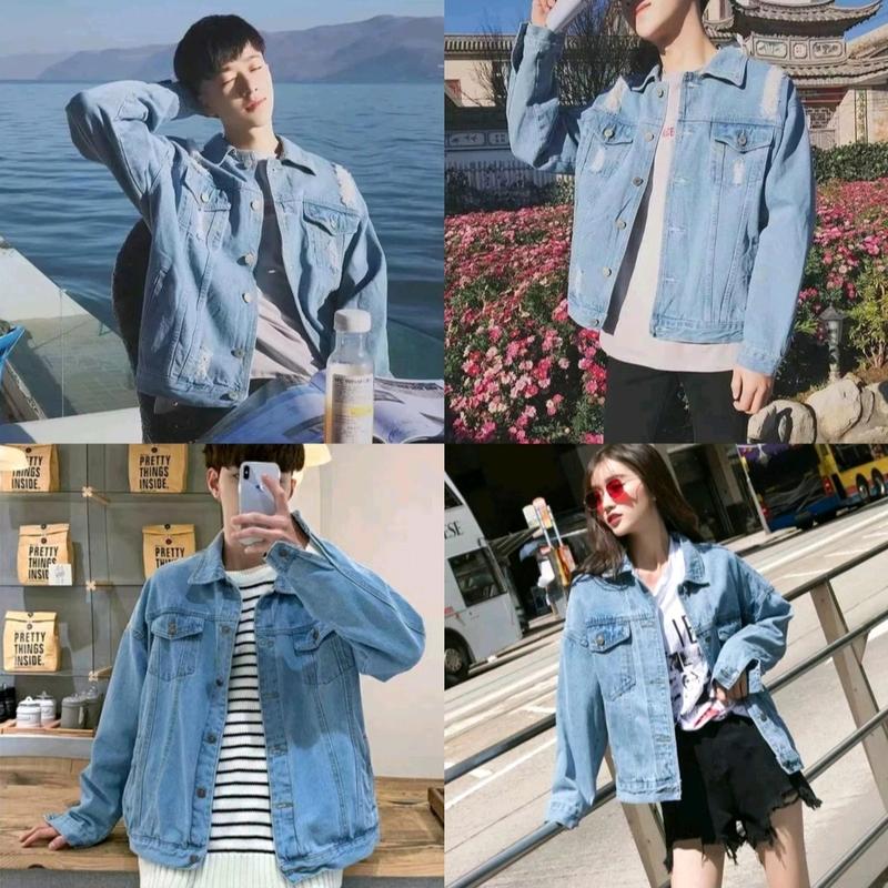 40 85kg Áo khoác jean nam nữ xanh rách và xanh trơn đen rách trơn 2 màu cực hot M,L,XL Menswear Jacket Có Cổ Có Túi Unisex