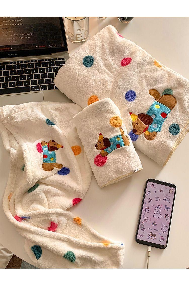 Product Introduction of [3941 Positive Reviews] Cute Polka Dot Puppy Coral Fleece Quick-Dry Hair Towel for Women, Super Absorbent, Thickened Bath Cap for Students 12