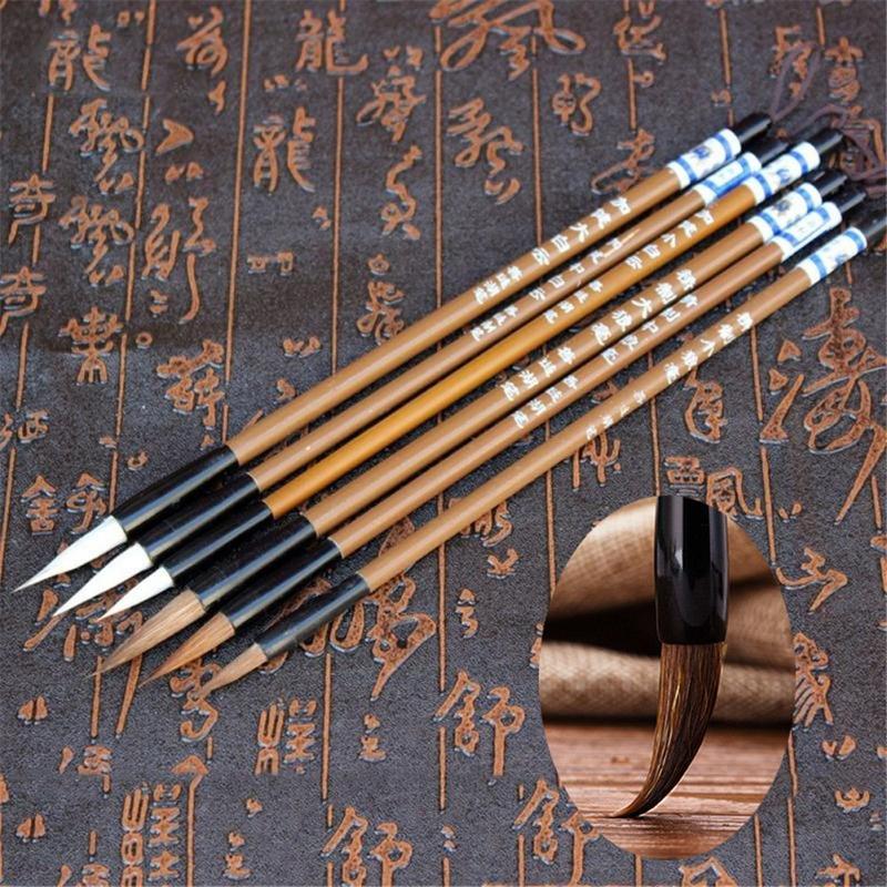 6 cái / bộ Bàn chải viết thư pháp Cây tre Tóc sói Thư pháp truyền thống Trung…