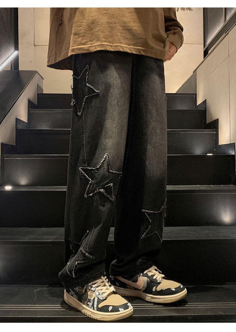 Product Introduction of Pants Men's Ins Fashionable Loose Wide-Leg American Vibe High Street Jeans Men's Fashionable Fried Street Ruan Shuai Straight Men's Pants Sneaker 33