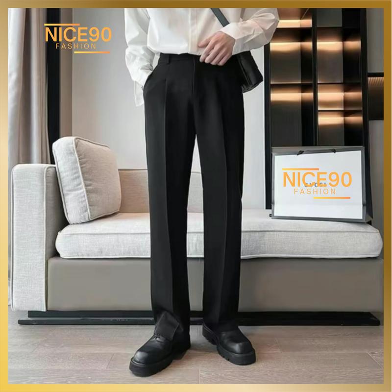 Quần âu nam quần tây nam nữ nửa cạp chun hàn quốc dáng baggy ống suông vải dầy dặn thoáng mát Menswear Pants Màu Đen Chống Nước Ong Navy quana unam quanaunam đẹp quầntây nam
