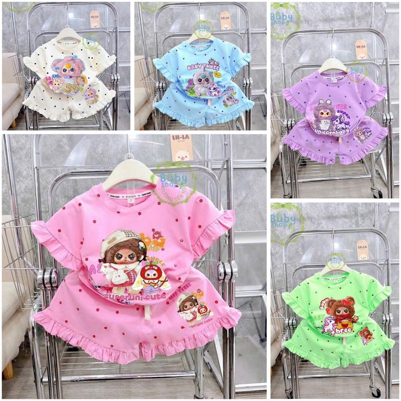 Set Bộ Quần Áo Viền May Bèo In Hình BABYTHREE Dễ Thương Dành Cho Bé Gái Từ 9-42kg, Chất Thun Nhẹ Và Thoáng Mát. 5