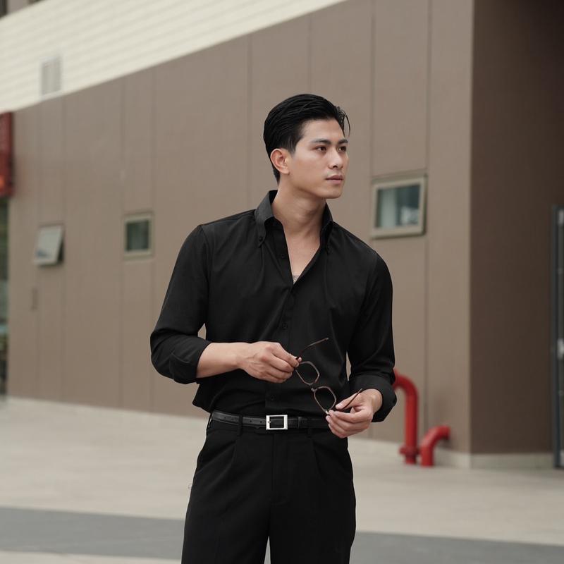 Áo sơ mi denim lụa cổ Button down Athena , ít nhăn , thấm hút tốt , siêu nhẹ , không bạc màu , không rút . Nam Menswear Shirt 1