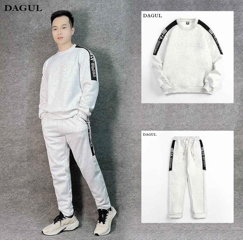 Bộ đồ bộ nam nữ thể thao nỉ lông cao dày dặn ấm áp DAGUL nam nữ phối cầu vai FA-SPORT, áo có logo dập nổi trước ngực, túi quần  có dây kéo khóa, cổ tròn và dữ ấm tốt - Menswear