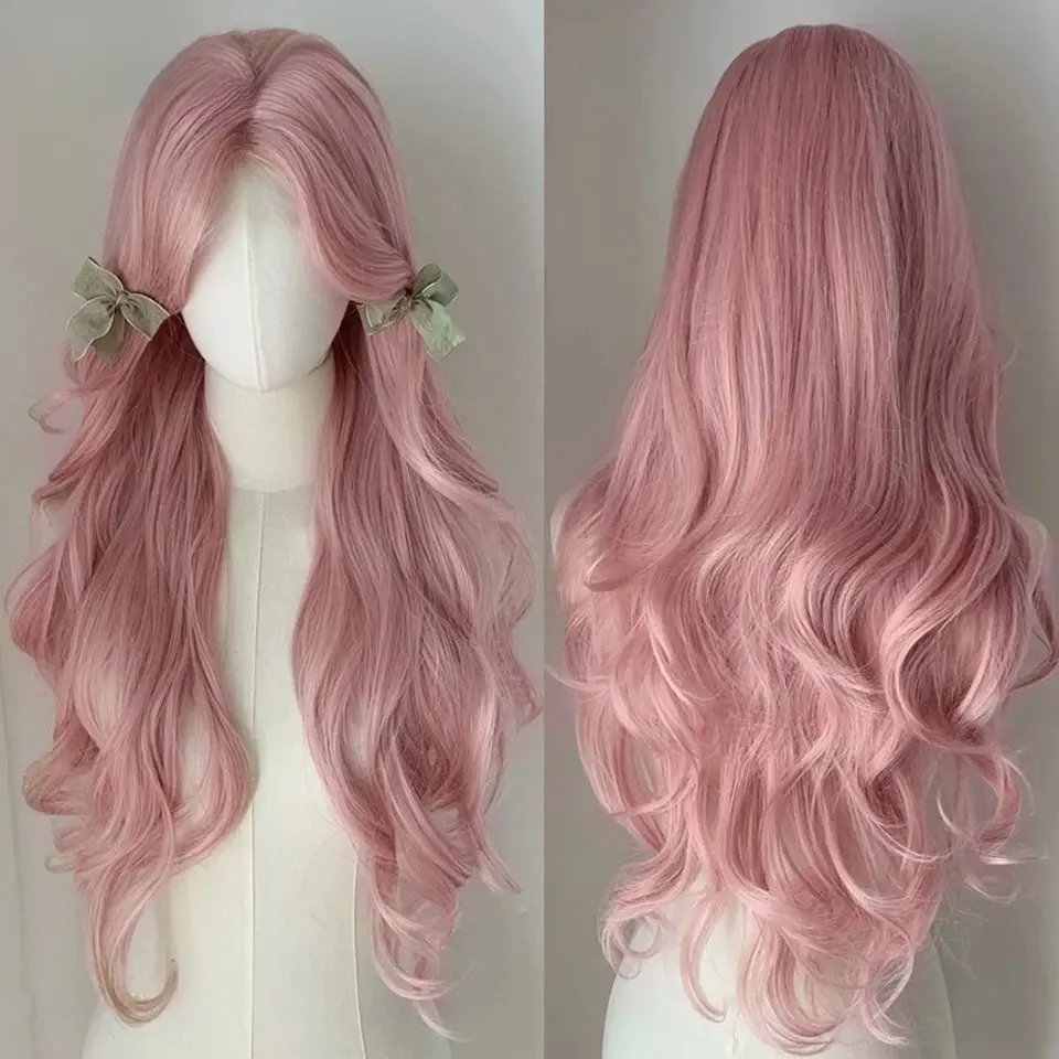 24 Inch Synthetic Wig Long Curly Hair Women Wigs Wig for Women Cosplay Wig Long Wavy Lolita Pink Wig Female Heat Resista pink  wig sakura  hair