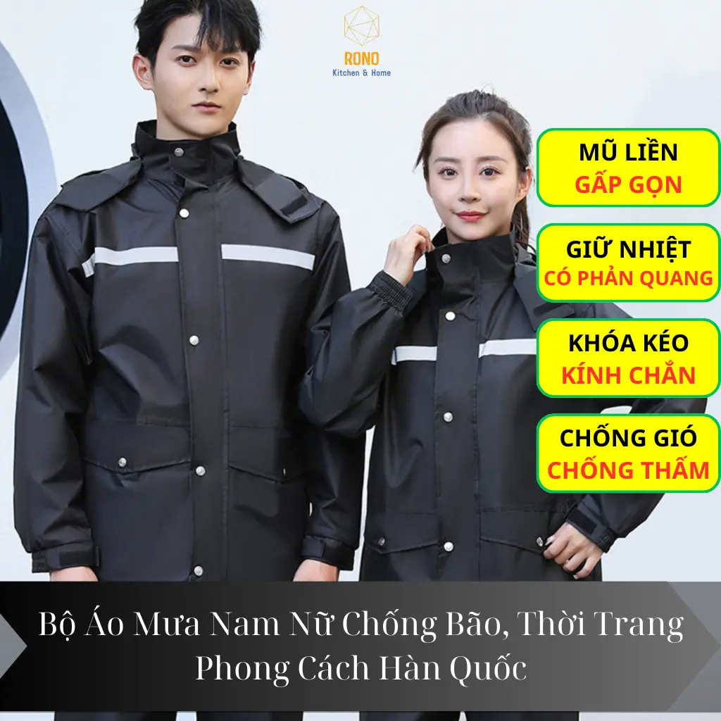 Bộ Quần Áo Mưa 2 Lớp Có Vạt Áo Chống Thấm Nước Phong Cách Hàn Quốc Có Mũ Nón Phản Quang An Toàn