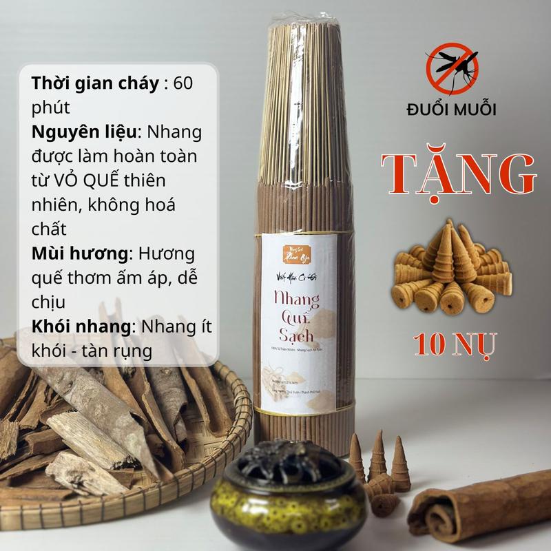 [ QUẾ VỎ ] Combo 1 Bó Nhang Vỏ Quế Sạch Phan Gia  - 1000 Cây Nhang Thơm Dịu Ngọt Nhẹ, Không Hóa Chất - Tặng 10 Nụ Vỏ Quế