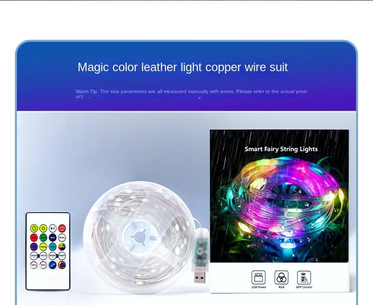 Product Introduction of 5v-usb Magic Color Leather String Lights, Led Leather String Lights Suitable for Magic Lights Outdoor Waterproof Camping Christmas Lights Atmosphere Decorative Lights, Mobile Phone App、Remote、Voice Control Lights 18