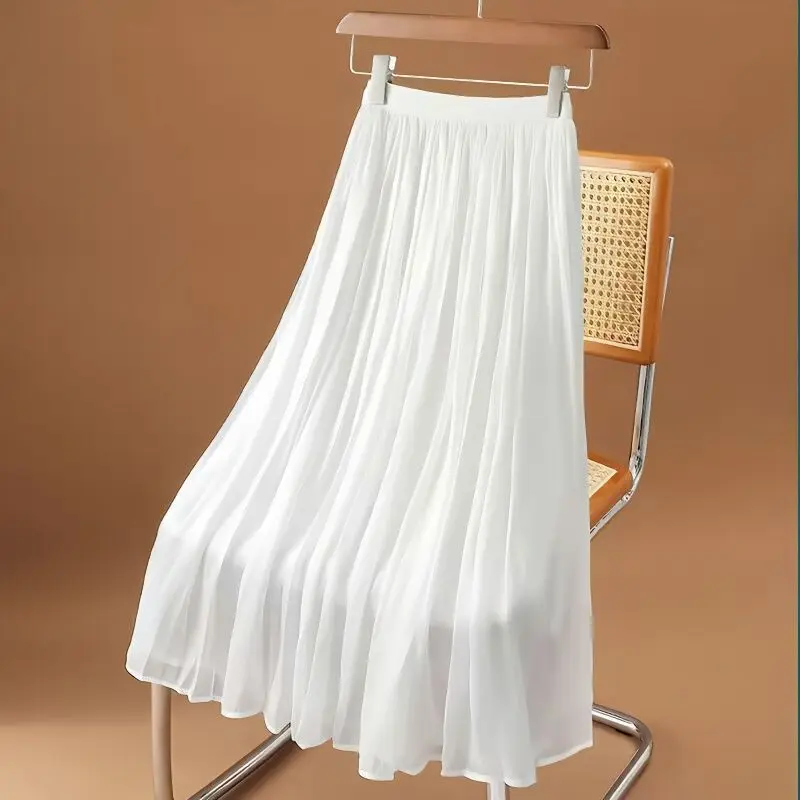 Chân Váy Voan Streamer, Hàng Châu Âu Cao Cấp, Dành Cho Nữ, Chân Váy Mùa Hè, Hàng Mới Về, Chân Váy Ngọc Trai Sữa, Phong Cách Thanh Lịch, Chân Váy Xếp Ly Nhăn Liễu, 2024