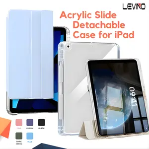 LEVINO Case Acrylic HD Sliding Track Cover Detachable Untuk iPad Pro 11" inch 12.9 10th 9th 8th Air5 2022 TPU Cover Case dengan slot Pen