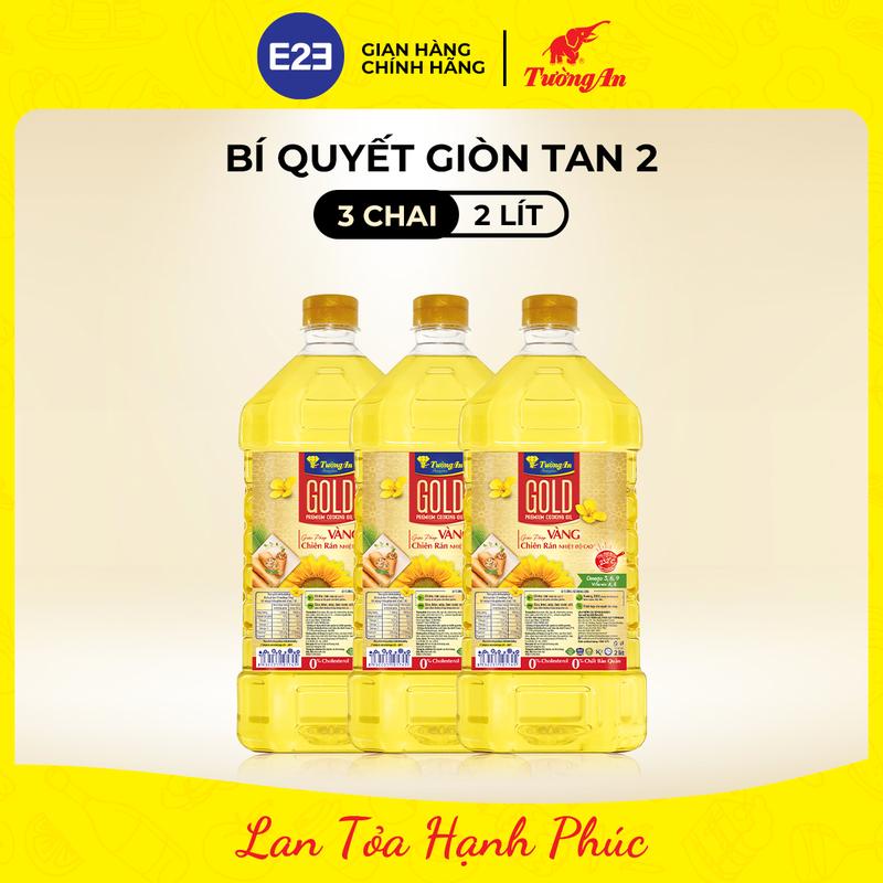 Combo Bí Quyết Giòn Tan 2: Dầu Ăn Chiên Rán Nhiệt Độ Cao Tường An Gold Thượng Hạng 2L x 3 Chai - Dùng Cho Cả Gia Đình