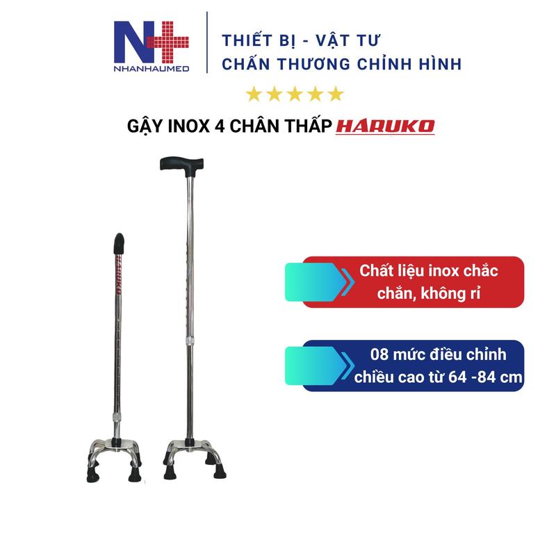 Gậy Chống Cho Người Già 4 Chân Thấp Chất Liệu Inox Điều Chỉnh Chiều Cao Từ 64 - 84 cm