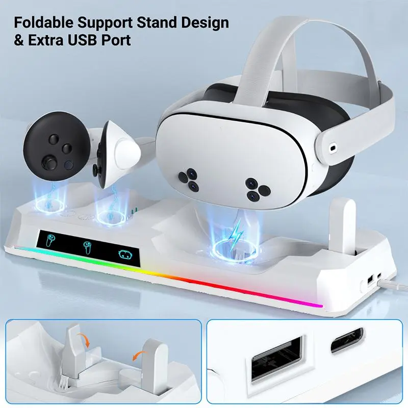 Fast Charging Dock Compatible with Quest 3 VR Headset & Controller, Charging Station Set with 2 Rechargeable Batteries (Not Compatible with Quest 2) 3