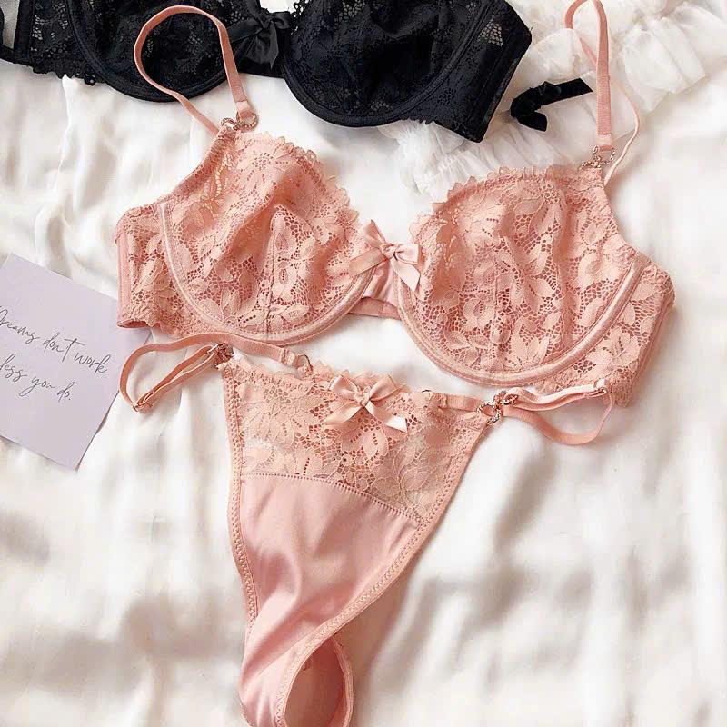 [BL5532] Bộ đồ lót Nữ cao cấp, Áo ló ren không mút, có gọng cho Vòng 1 lớn, quần lót ren lọt khe gợi cảm quyến rũ