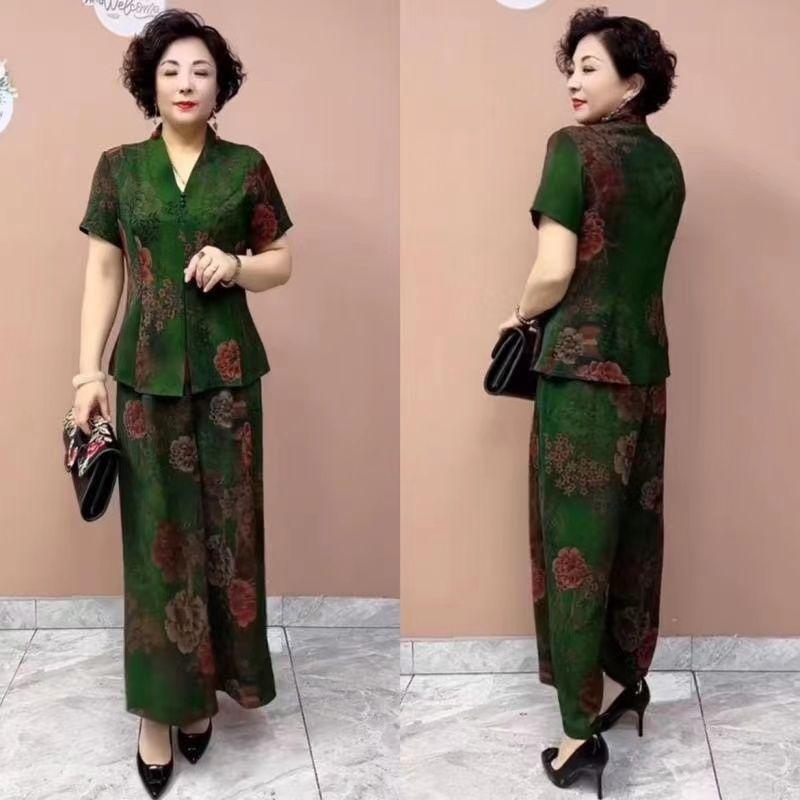 áo sơ mi nữ 2025 mẫu mớiBộ Đồ Cho Mẹ, Chất Liệu Polyester, Quần Áo Mùa Hè, Hàng Mới Về, Áo ngắn Tay Quần Ống Rộng Cạp Cao In Họa Tiết Cổ Điển, Bó Sát, Bộ Hai Mảnh, 2025 bộ  đồ  hello  kitty bộ  hoa  tây  tử đồ  bộ  cánh  dơi  nữ bộ  đồ  butterfly bộ  lanh 7