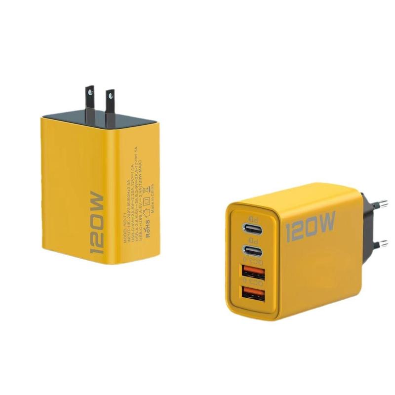 Bộ sạc sạc nhanh,  USB kép + Type-C kép, Sạc nhanh PD Nhiều Cổng, Tiêu chuẩn Hoa Kỳ và Châu Âu, Tương thích với các thiết bị đầu cuối sạc Phụ Kiện Phone 120W 4