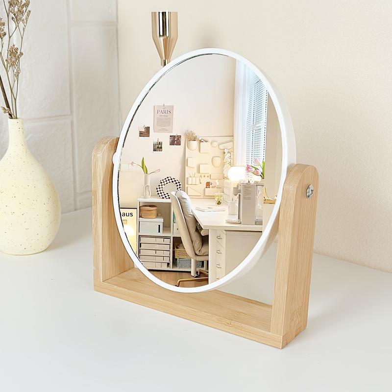 [Elegant Makeup Mirror] 1pc Elegant Wooden Frame Double-Sided Makeup Mirror |   Rotating, Simple Desk Stand Design, with Magnification - Ideal for Home Vanity Use, Makeup Vanity Desk 5