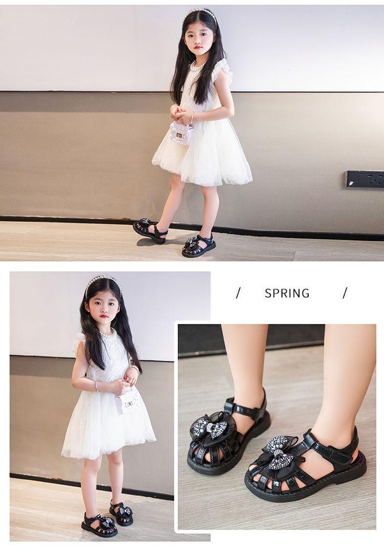 Product Introduction of New Summer Girls' Bow Sandals Anti-Collision Anti-Kick Princess Shoes Soft Bottom Non-Slip All-Matching Baby Girl Sandals 41