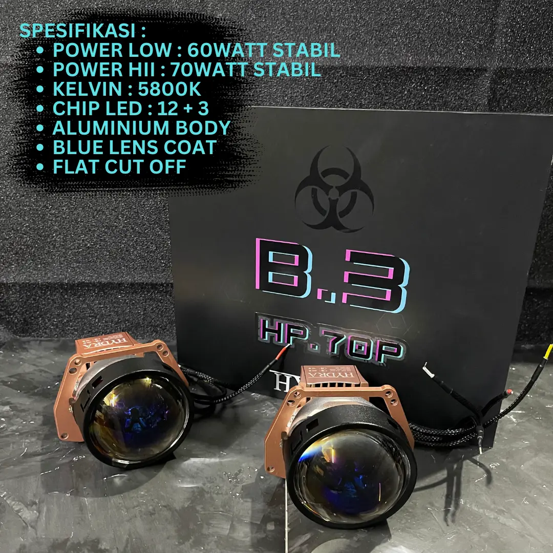 Biled Projector HYDRA HP.70P 3 Inch blue lens flat cut off 70 Watt Sniper
