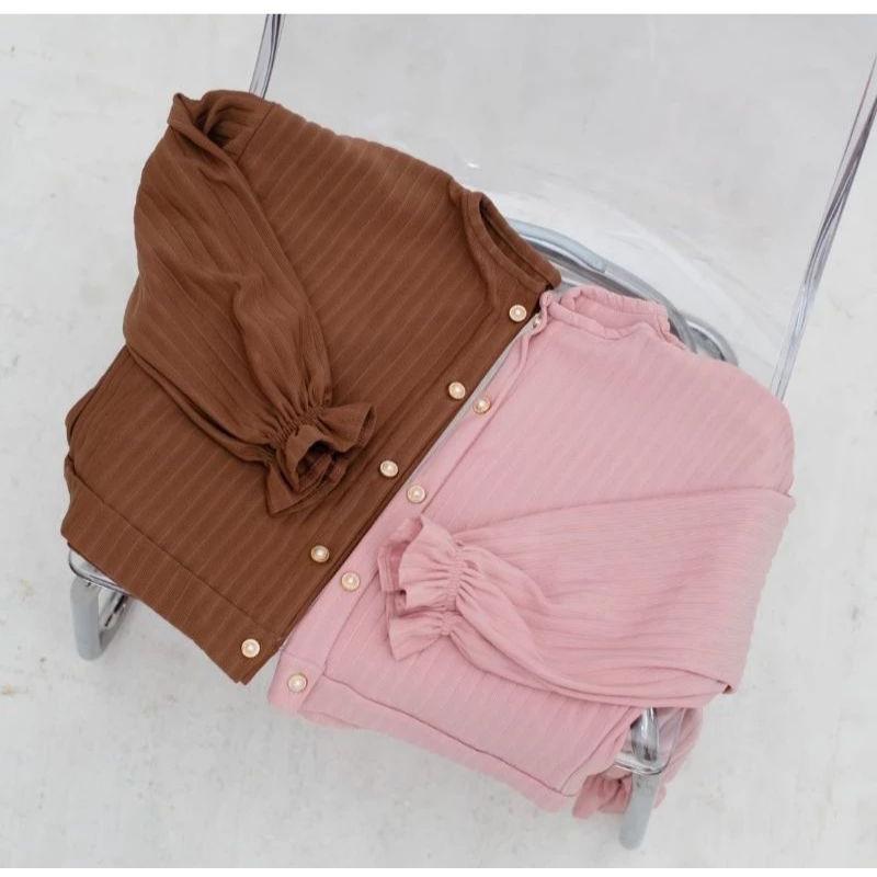 Cardigan Hornet Puffy Knit Korean Style Outer Button Kancing Vintage Wanita Atasan Casual Knitwear 5