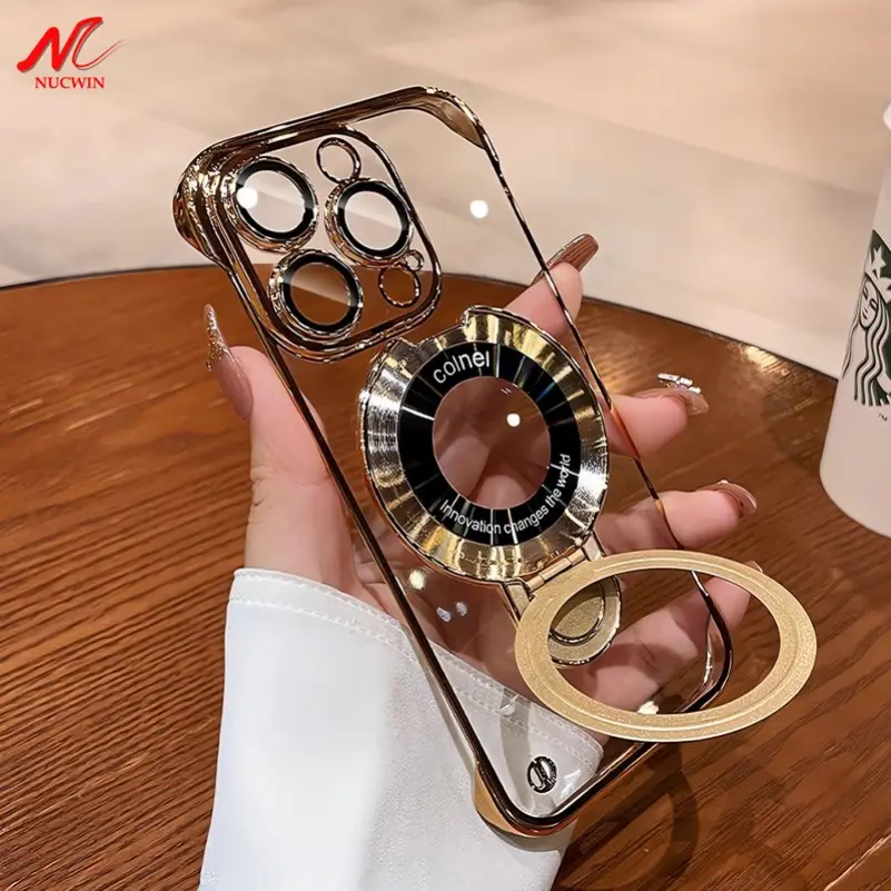 Plating Frameless Magsafe Bracket Case for iPhone 16 12 11 13 14 15 Pro Max 16 Plus Transparent Heat Radiation Borderless Cover
