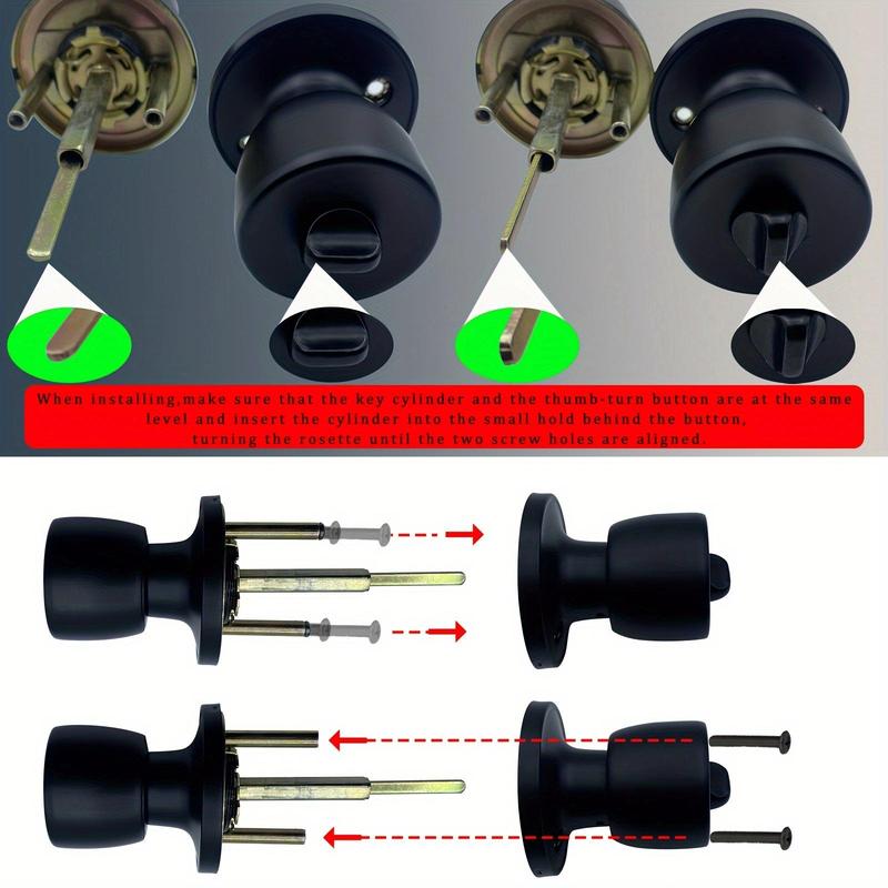 Door Knob with Lock & Key, Round Ball Lock Interior/Exterior Door Knob, Entry Door Handle, Door Hardware for Bedroom Or Bathroom 5