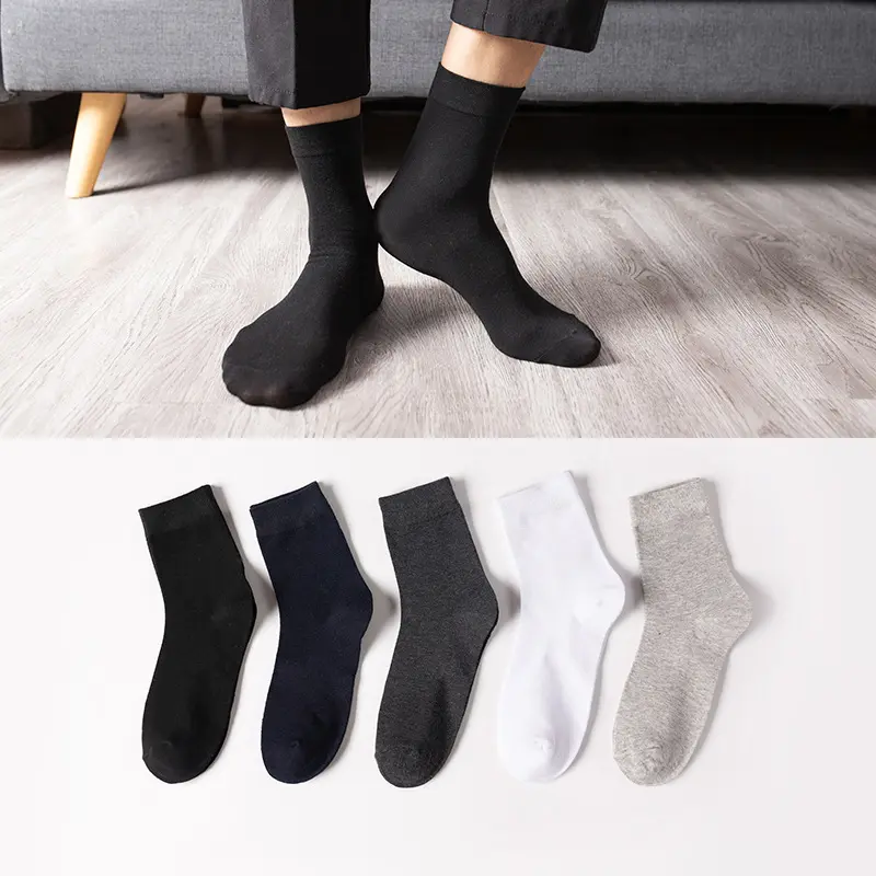 1 chiếc tất nam ống trung bình không trơn trượt, khô nhanh, màu sắc đơn, đen, trắng, xám Ong Menswear