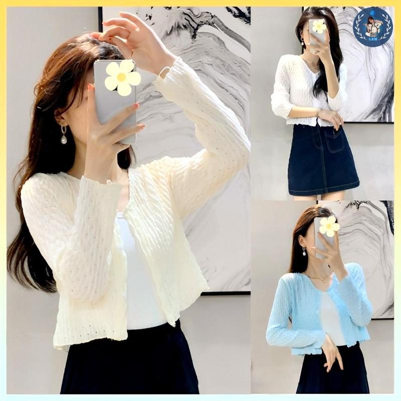 A202 Áo KHOÁC ngoài len cardigan họa tiết GỢN SÓNG hàng dệt kim QC lỗ lưới thoáng mát xinh xắn - L2M Top tingoan Nhung Women 【 hoa hồng