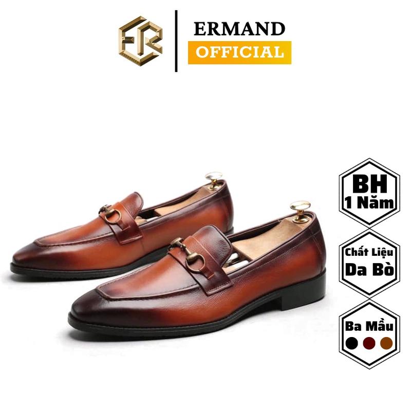 Giày lười nam cao cấp ERMAND da bò thật . Đế Cao Su Đúc , bảo hành 1 năm kiểu dáng Horsebit Loafer - Mã T87